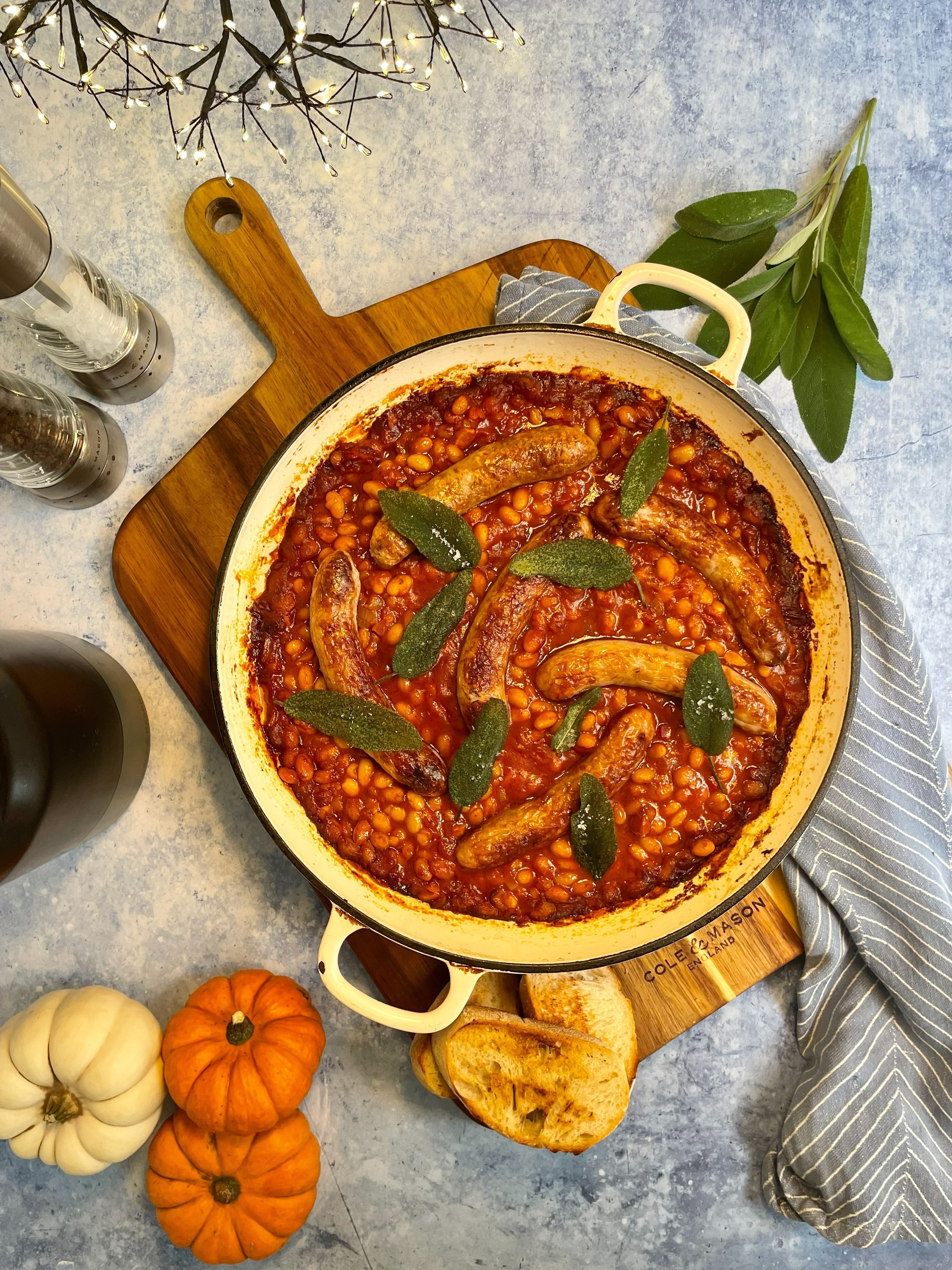 Bonfire Night Bangers with Smoky BBQ Beans