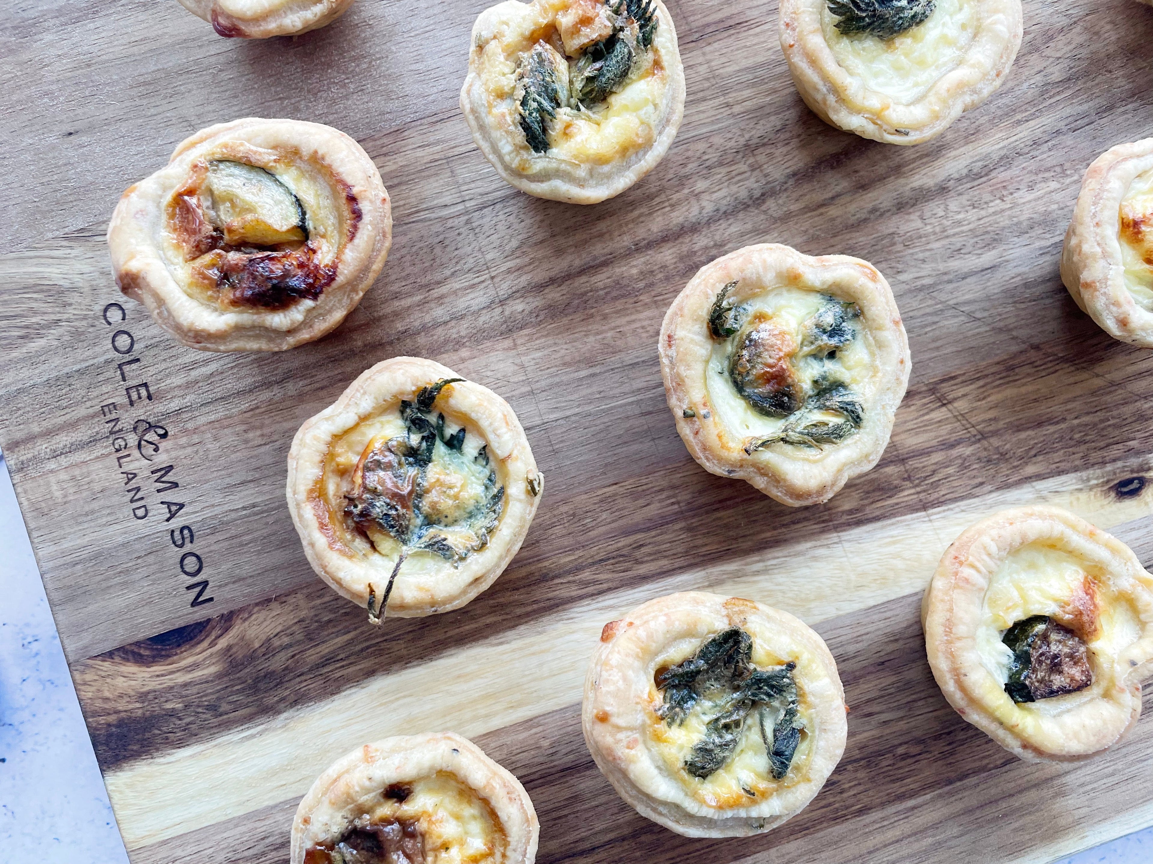 Vegetarian Nettle and Caramelised Onion Mini Party Quiches Cole & Mason UK