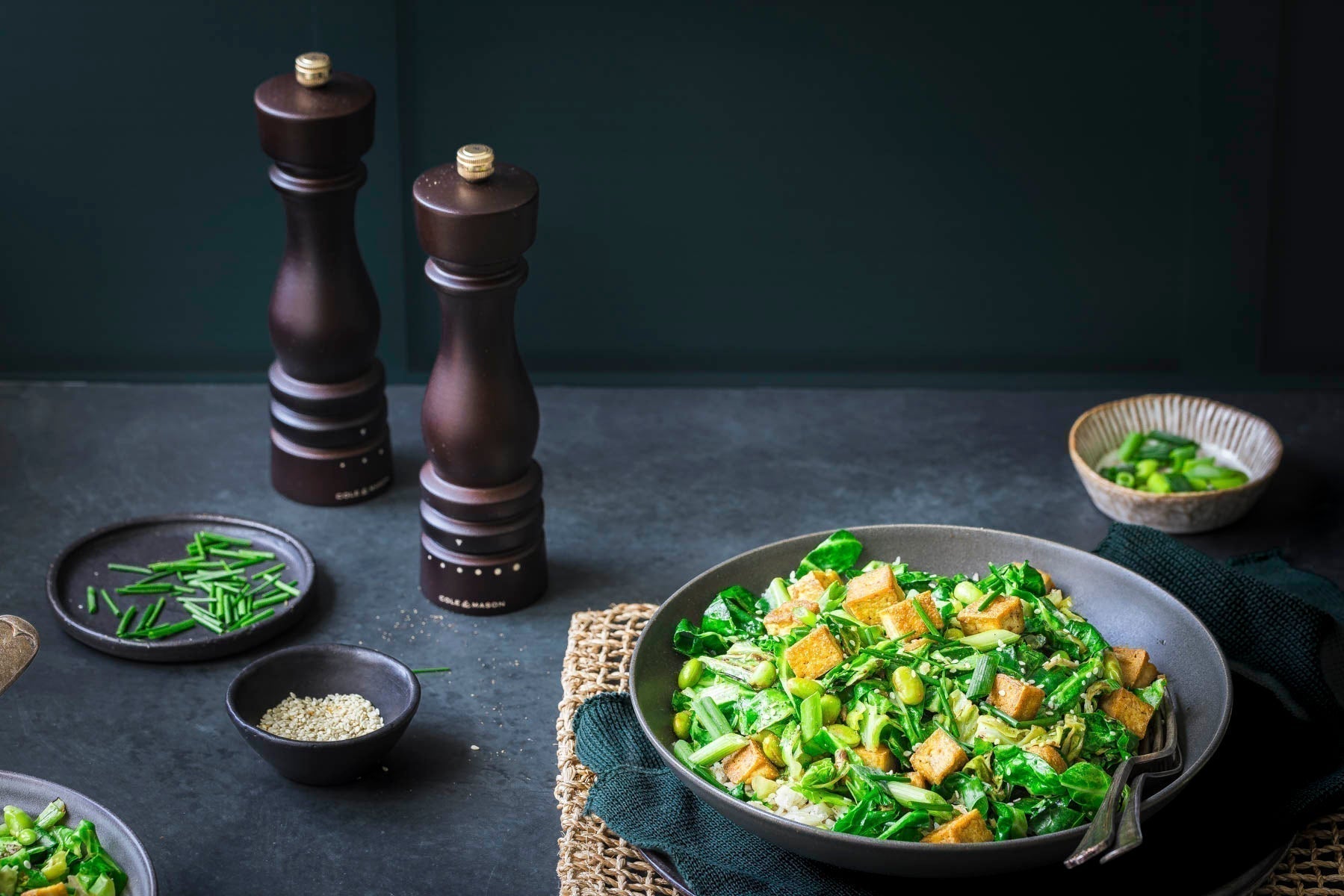 Spring Greens Stir-Fry with Tofu and Edamame