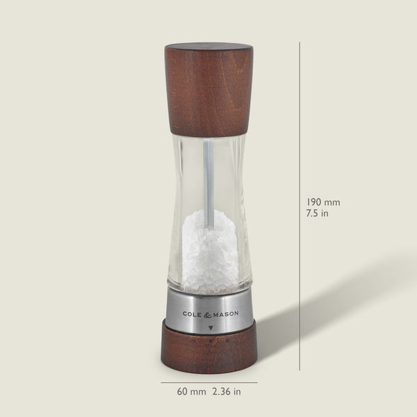 #salt&peppermill Dimensioned drawing of the Cole & Mason Derwent Forest Wood Salt & Pepper Mill: 60 x 60 x 190 mm (2.4 x 2.4 x 7.5 in)